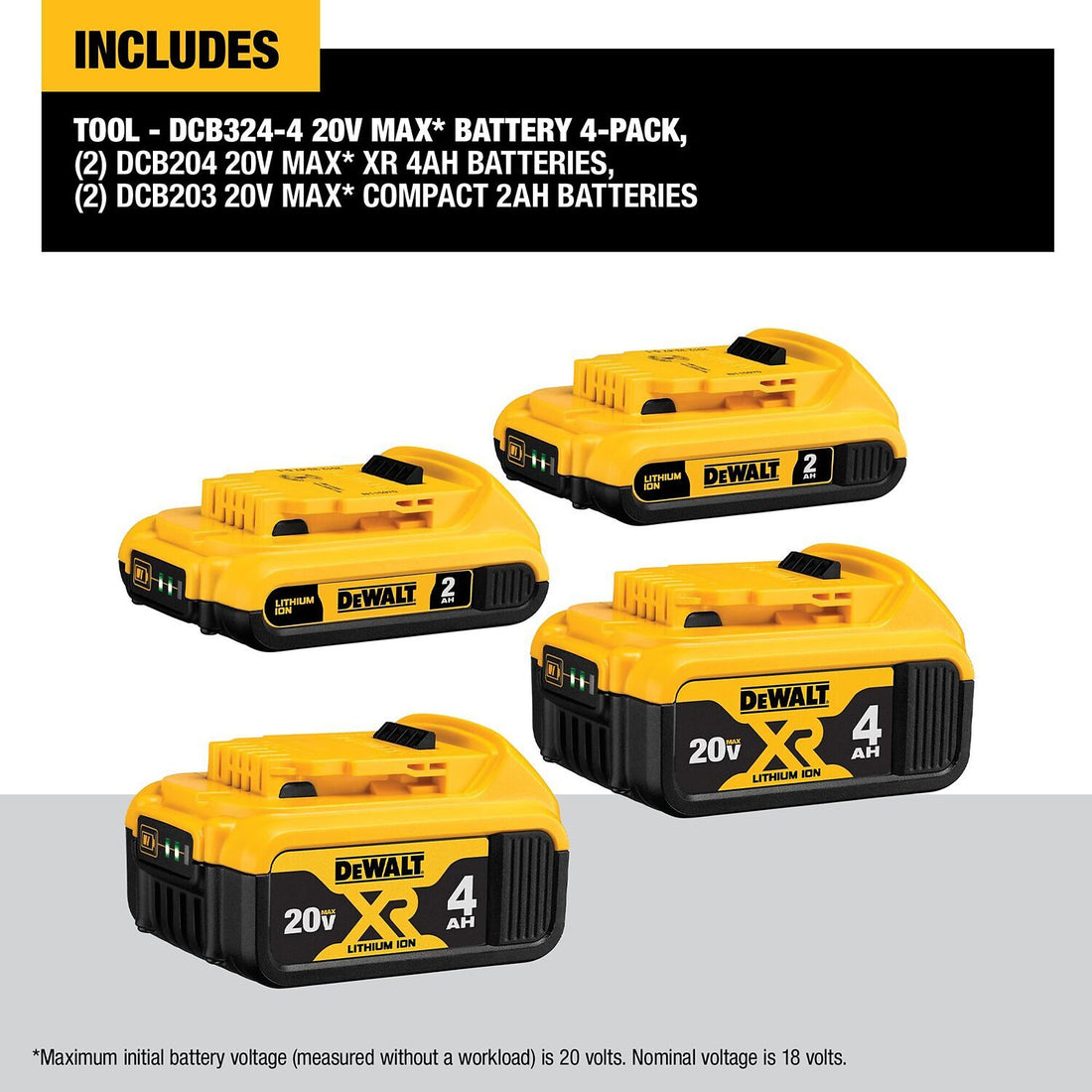 DEWALT 20V MAX Li-Ion Battery, 4-Pack, Model# DCB324-4