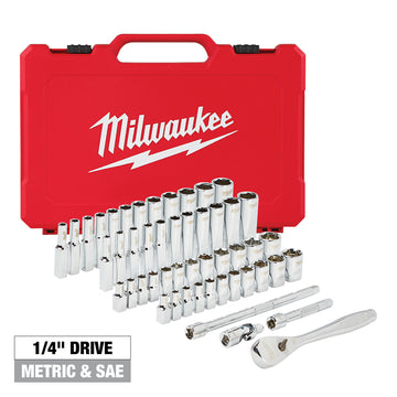 Milwaukee 1/4in.-Drive Ratchet and Socket Set, 50-Pc., SAE and Metric, Model# 48-22-9004